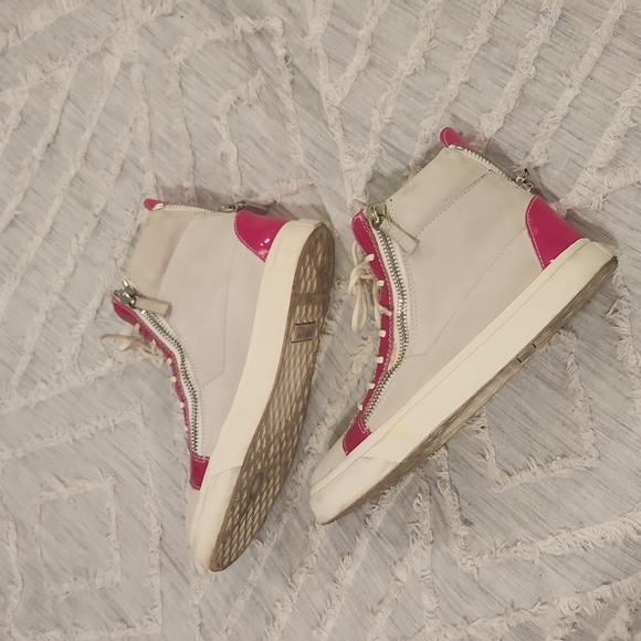 White w/ bright pink accents Giuseppe Zanotti high top sneakers size 39.5 - Picture 4 of 12